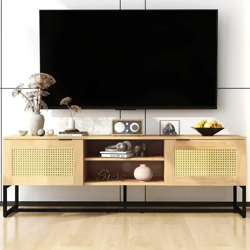 Media Console with Rattan Doors