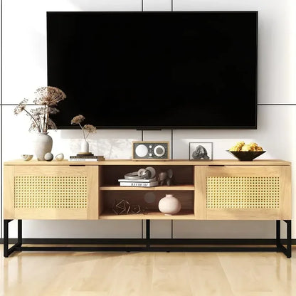 Media Console with Rattan Doors