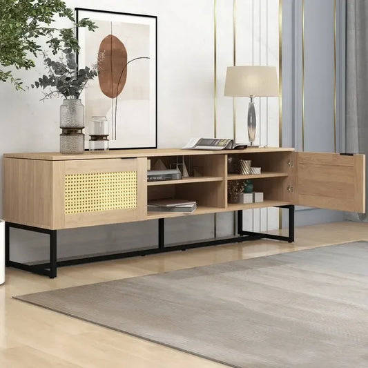 Media Console with Rattan Doors